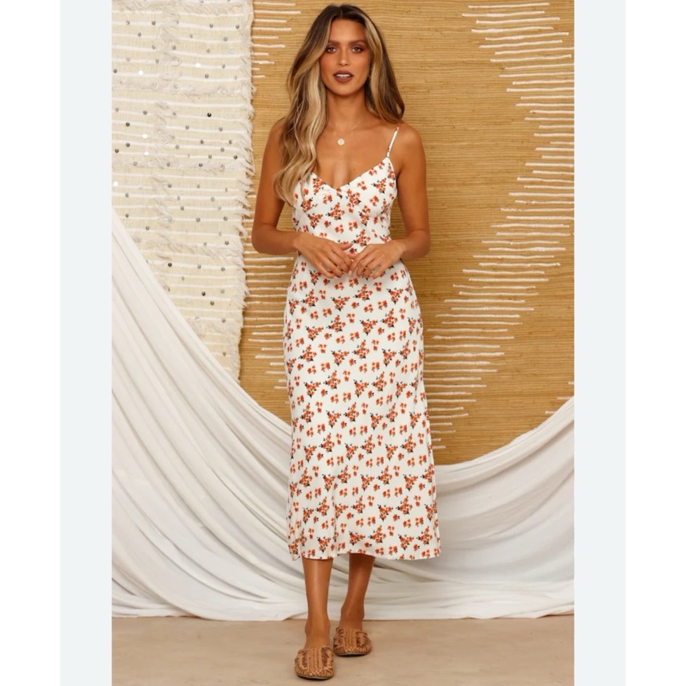 Hello Molly White Midi Dress with Orange Floral Print - Picture 2 of 6